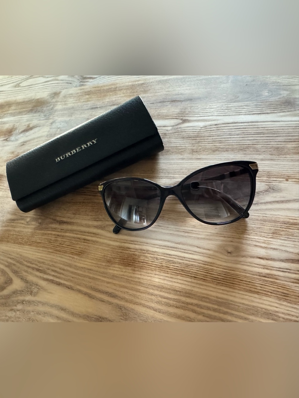 Burberry Black Cat-Eye Sunglasses with Gold Accents